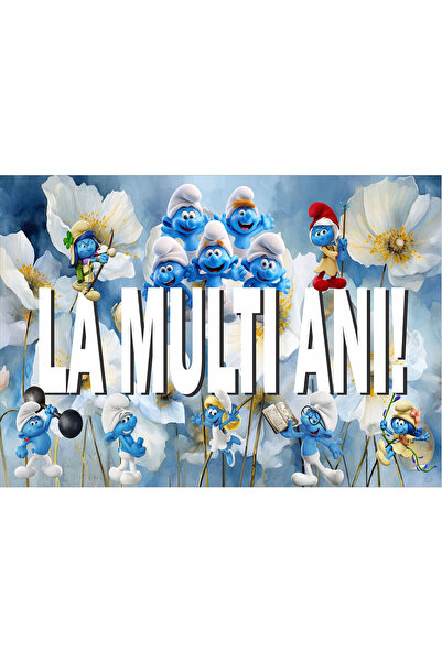 VIODESIGN Birthday photo wallpaper, self-adhesive, Smurfs, multicolor, 80x120...