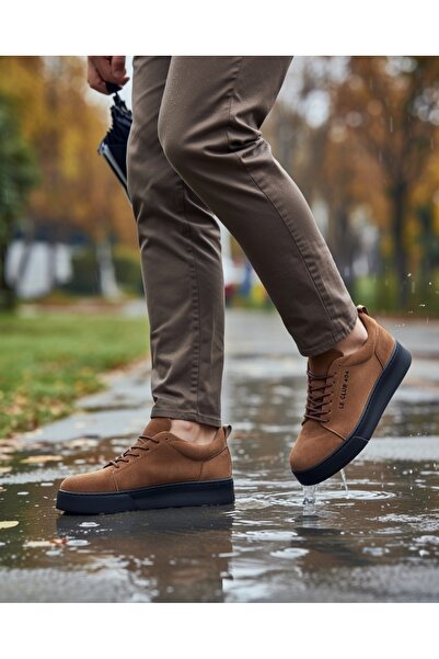 VELLINA Men's Tan White Lace-Up Leather Classic Shoes Casual Sports Stylish H...