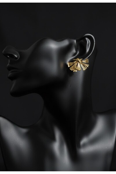 KANERUZ Gold Color Trend Leaf Earrings (Product Size 3.5 cm)