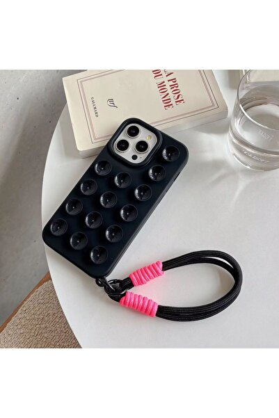 madamcase iPhone 13 Black Color Silicone Phone Case with Suction Cup and Wris...