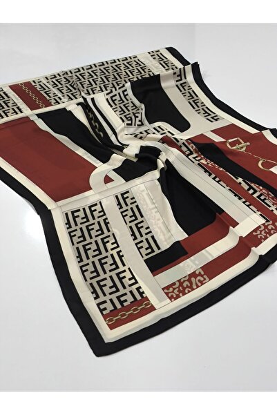 PİRAMİT Vual Silk Shawl F Geometry Pattern Black Burgundy