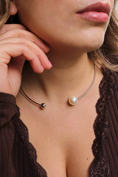 ByFlorya Jewelry Vip Choker Pearl Stone Necklace Metal Chocker Accessory 40cm