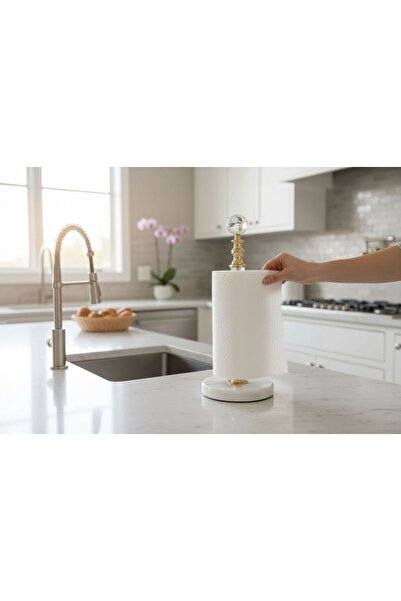ECHOMEDECOR Mermer Tabanlı Cam Gövdeli Kağıt Havluluk – Kristal Başlıklı, Alt...