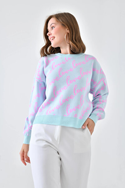 Park Karon Pulover tricotat cu text Love guler rotund pentru femei 10517