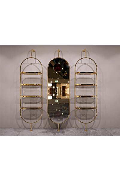 MD Vİtrin Dekorasyon GOLD KAPLAMA 3LÜ OVAL Mağaza Raf Sistemi Askılık Sistemi...