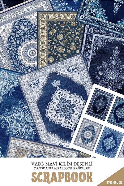 MuslimWalk Vadi – Mavi Kilim Desenli Yapışkanlı Scrapbook Kağıtları 10’lu Set...