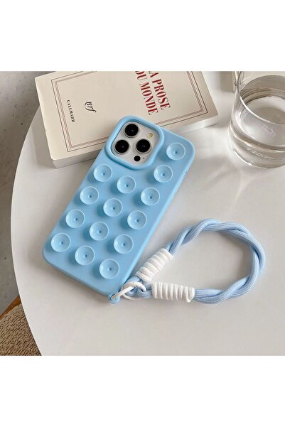 madamcase iPhone 13 Blue Color Silicone Phone Case with Suction Cup and Wrist...
