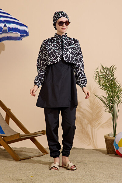 GAVLİA Women's Hijab Swimsuit 3-Piece Set - Half-Closed with Zipper..