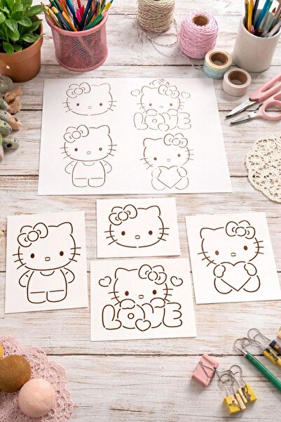 Günyan Store Hello Kitty Resim Boyama Çizim Şablonu Seti