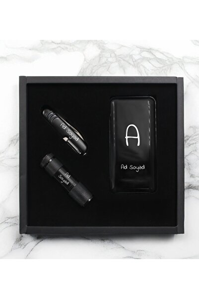 vegahediye v vega Özel Kutulu Kişiye Özel Powerbank & İsveç Çakısı & El Fener...