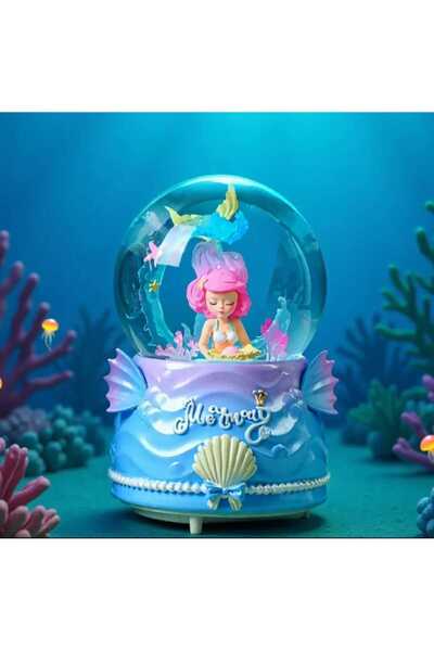 mr shopping MR Deniz Kızı Işıklı Müzikli Püskürtmeli Büyük Boy Kar Küresi Har...
