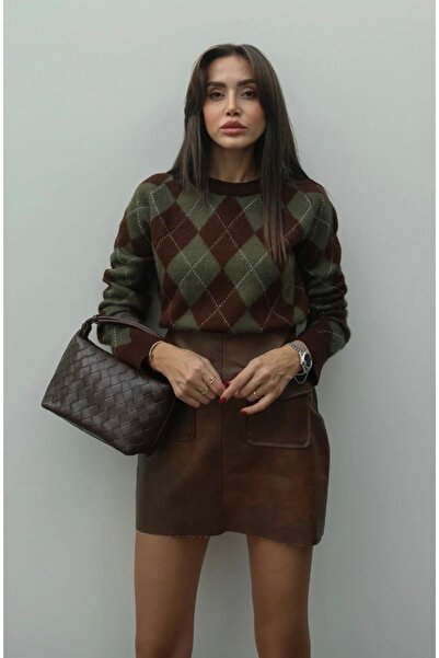 Blissmood Baklava desen bisiklet yaka yumuşak pamuk yün kadın kazak