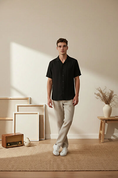 Wonraces Men's Comfortable Fit Apache Collar Short Sleeve Cotton Shirt