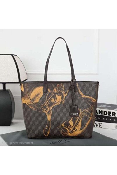 Generic Tote Shoulder Bag, Geometric/Horse Print