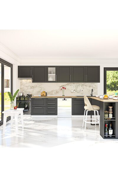 DEKOREX Pia Antrasit 345 Cm Aspiratör Ve Çekmece Modüllü Meşe Tezgahlı Hazır ...