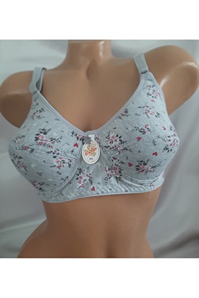 Butik Gri renkli çiçekli desteksiz süngerli balensiz kadın penye sütyen