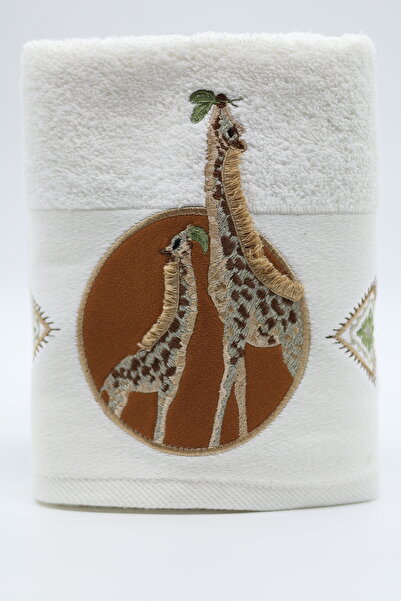 EHAVLU Nakışlı Zürafa Figürlü %100 Pamuk 50x90 Yüz Havlusu
