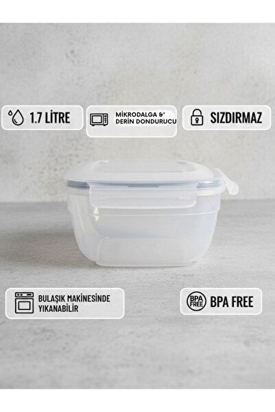CALVERA Fresh Box Kilitli Kare Saklama Kabı 1.7 Litre - Buzdolabı Düzenleyici