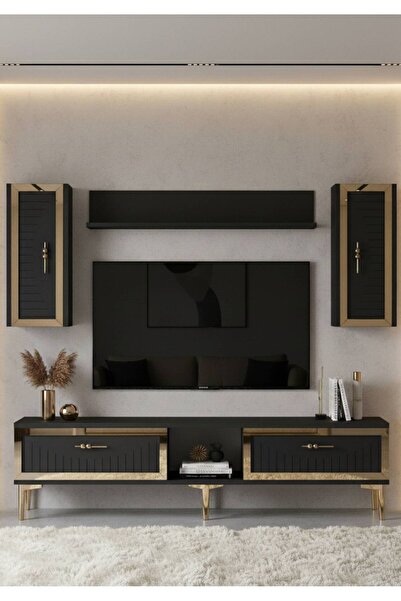 YUMEDİ DESİGN TVR1501AG - KEREM TV ÜNİTESİ TAKIMI 150CM ANTRASİT-GOLD