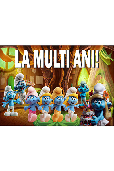 VIODESIGN Birthday photo wallpaper, self-adhesive, Smurfs, multicolor, 80x120...