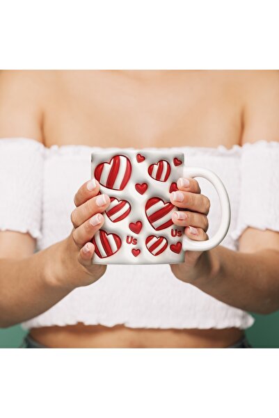 Beramussa Heart Patterned 1 Piece Mug – 3D Looking Non-Embossed Cup – Gift fo...