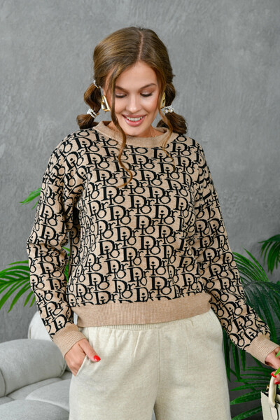 Park Karon Women's Crew Neck Text Detailed Premium Yarn Knitwear Sweater 1039...