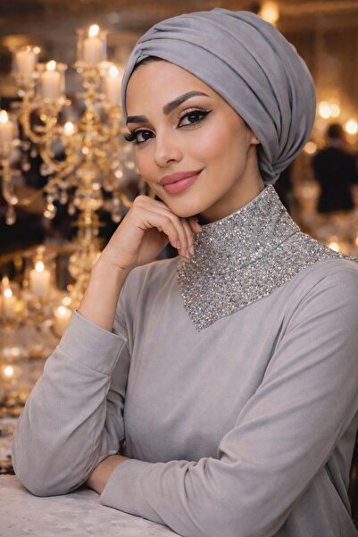 Aişe tesettür Γκρι Χαλαρό Καπέλο με Κορδόνι