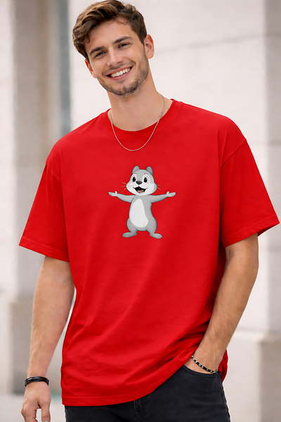 ArtYus Hamster Character Printed Cotton Relaxed Fit Round Neck Unisex T-Shirt