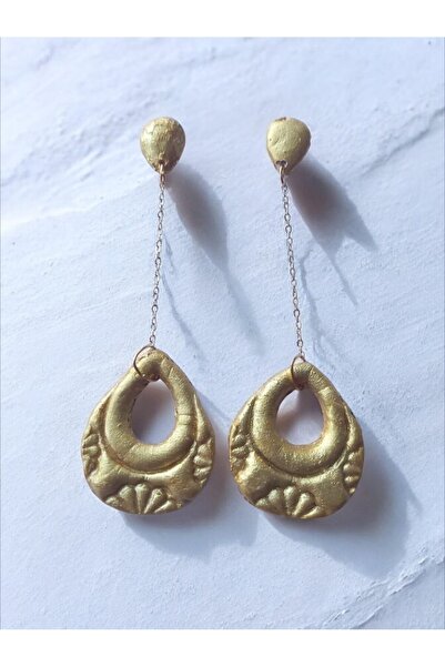 escoines koleksiyon Escoines Handmade Gold Color Dough Earrings Lightweight O...
