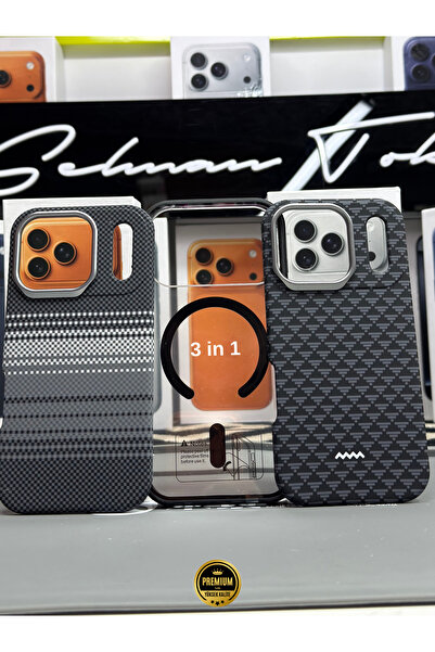 FARKLI İLETİŞİM غطاء حماية فاخر ثلاثي القطع متوافق مع آيفون 17 برو ماكس 3 في 1