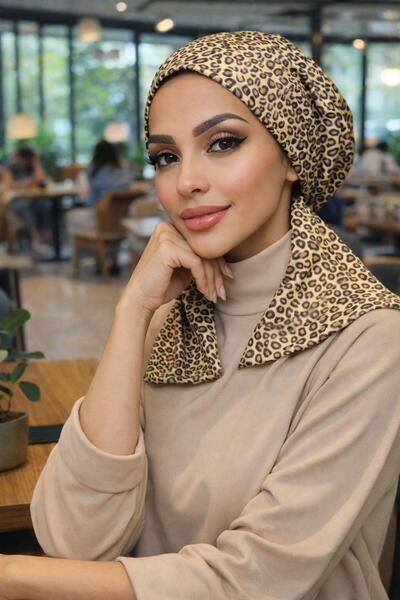 Aişe tesettür Gold Leopar Desen Eşarp Bone