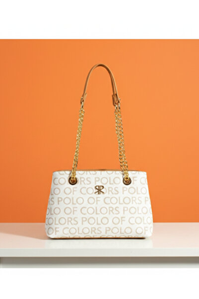 H&D COLLECTİON Polo Of Colors Women's Cream Monogram 4 Compartment Shoulder a...