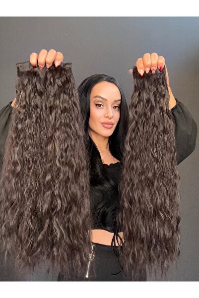 Suzan Peruk Sıcak kahve Kıvırcık Yarımay +2 yan çıtçıt saç ^3 parça tam set-F...