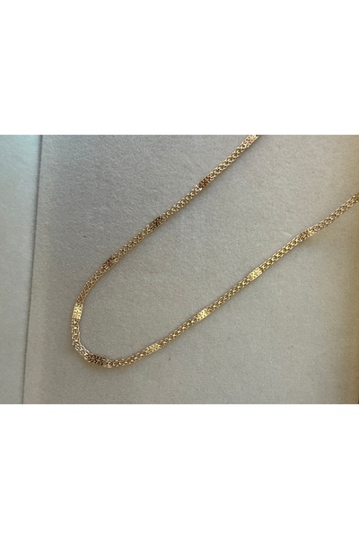 LUSORA ACCESORY Lusora Accessory 14k Altın Kaplama Ezme Detay Zincir Kolye