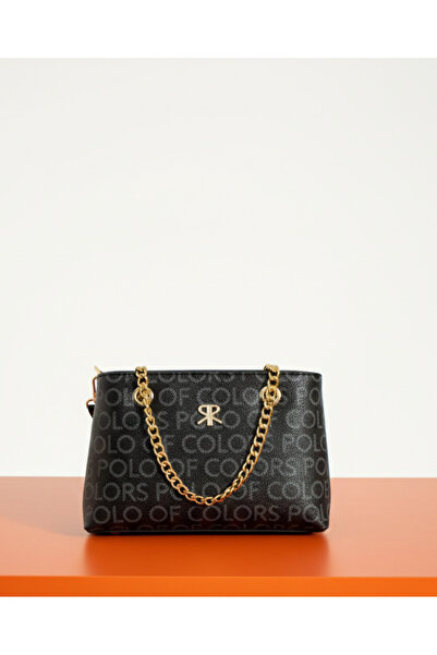 H&D COLLECTİON Polo of Colors Women's Black Printed 4 Compartment Shoulder an...