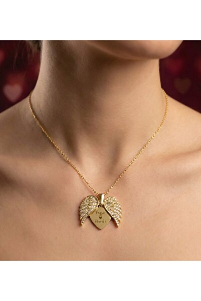 vegahediye v vega Kişiye Özel Çift İsim Baskılı Kalpli Gold Renk Açılır Melek...