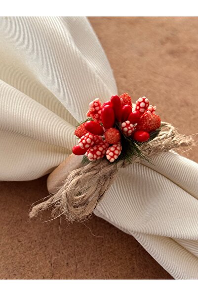 EL YAPIMI Set of 6 Rustic Red Crispy Napkin Rings |   Wooden Tableware Accessory