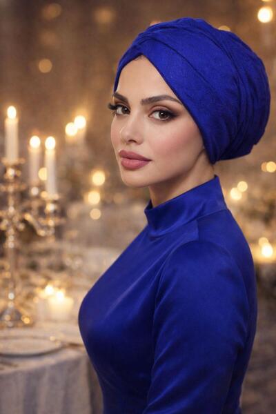 Aişe tesettür Μπλε Χαλαρό Καπέλο Σαξ με Κορδόνι