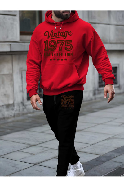 ibibik moda Sweatshirt Sweatpants Jogger Vi̇ntaje B Printed Tracksuit Set Hooded