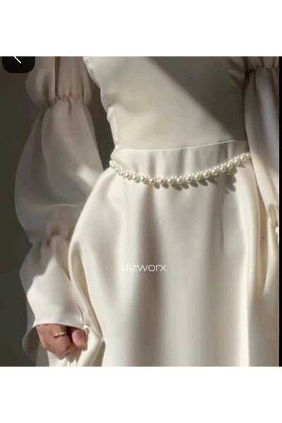 SmY Bag Design Cream Belt 70 cm Plus 25 cm Extension Chain Belt with Pearls