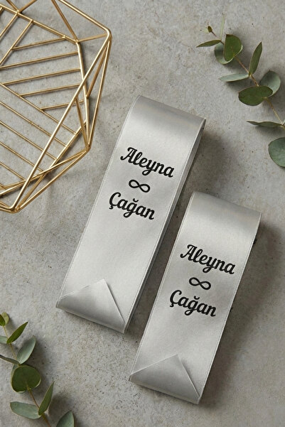 Azresa Kişiye Özel İsimli Düğün Nişan Takı Kurdelesi - İsim Baskılı Saten Kur...