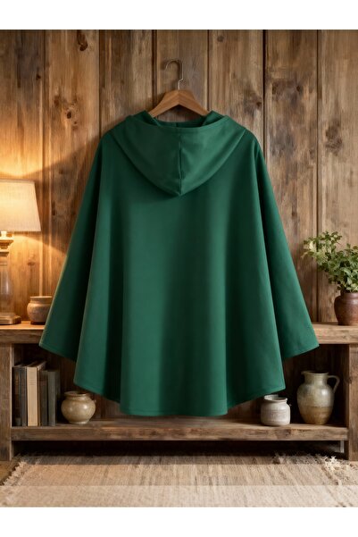 ship master Green Hooded Plain Poncho Cape – Stylish Standard Size Women