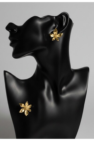 KANERUZ Gold Color Orchid Metal Earrings (Product Size 3 cm)