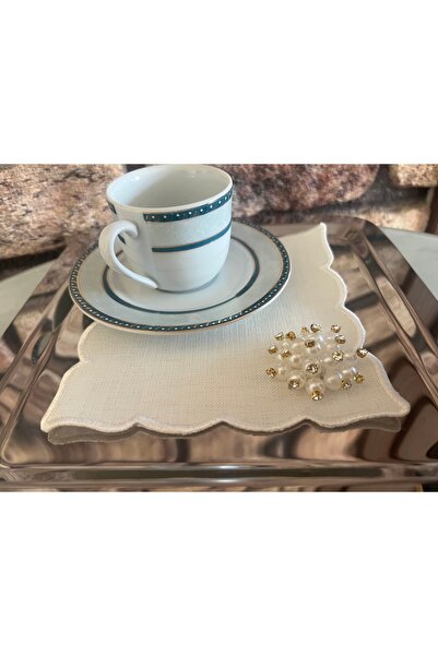 MİNOZA 6 Pieces of Gardenia Fabric Cocktail & Coffee Presentation Napkins wit...