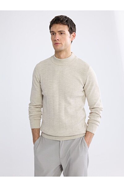 LC Waikiki Southblue Crew Neck Patterned Men's Knitwear Sweater