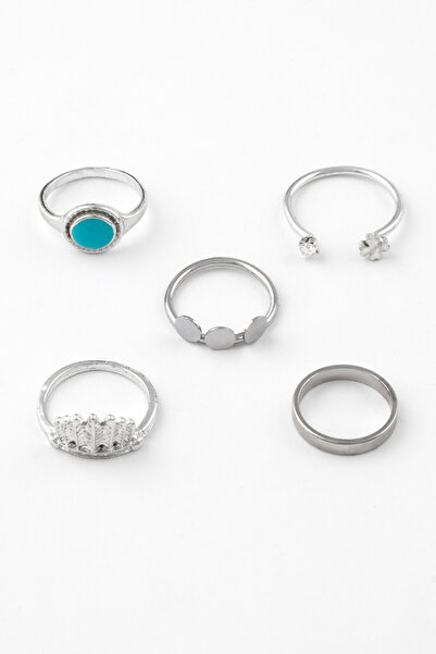 Sortie Aksesuar مجموعة خواتم مكونة من 5 قطع مع شكل زهرة وشكل دائرة من المينا ...