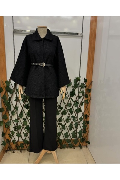 MODAELA Kadın Kemerli Buklet Panço