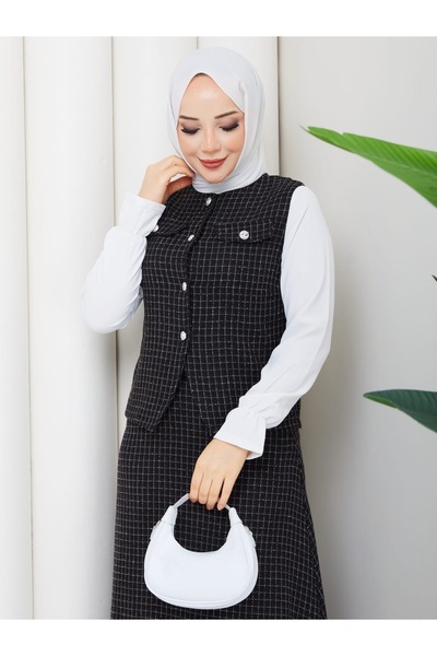 NURSİDA طقم نسائي إسلامي مكون من قطعتين بأزرار بلون الكريم (سترة + تنورة طويلة)