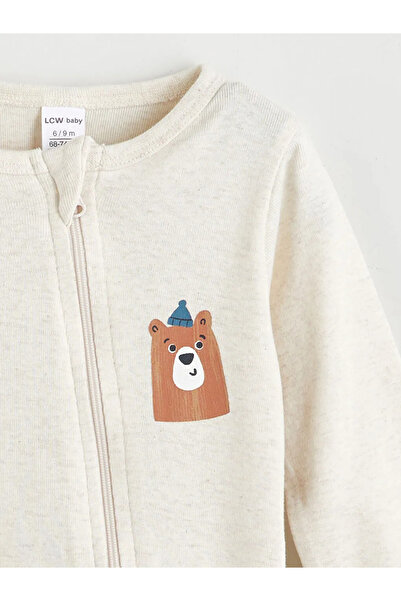 LC Waikiki Ecru Crew Neck Baby Boy Jumpsuit 2-Piece