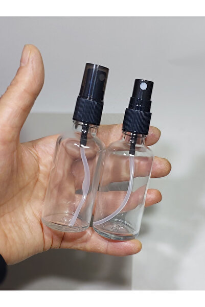 Durucam 2 Adet Siyah Sprey Başlıklı şeffaf Cam Şişe 50ml